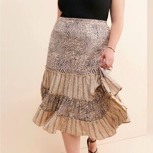 Beachgold Ivy Tiered Midi Skirt Anthropologie XL Animal Print